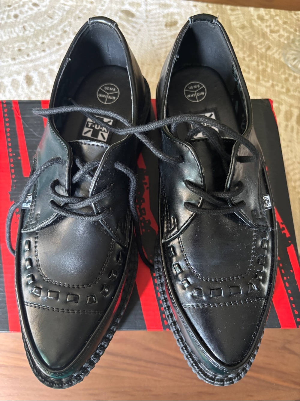 T.U.K Black Leather Platform Creeper Lace-Up Shoes - Picture 9 of 11